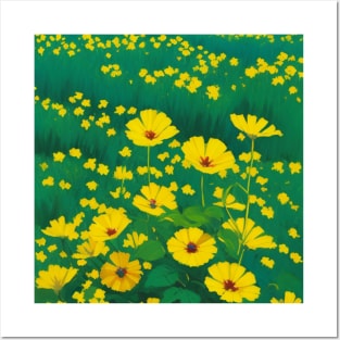 Fantasy Field of Daisy Flowers - Yellow and Red Flower Posters and Art